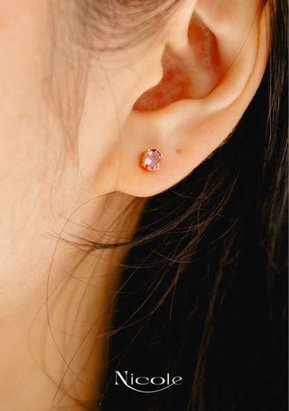 Pink Tourmaline stud earrings - 9K Solid Gold
